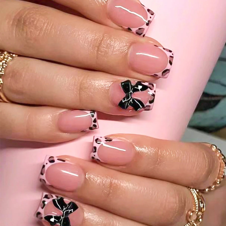 Blush Leopard Bow Press-On Nails